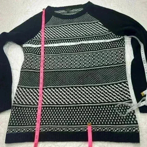 Talbots Womens Medium Petite Black and White Stripe Sweater Knit Lambswool Blend - Picture 3 of 6
